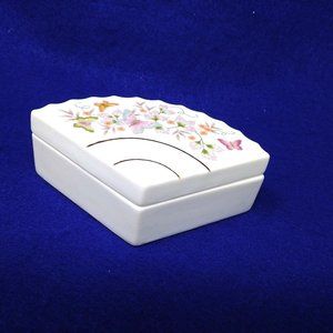 Trinket Box Fan Shape Porcelain Vintage Avon Products 1980 Dresser Vanity Decor